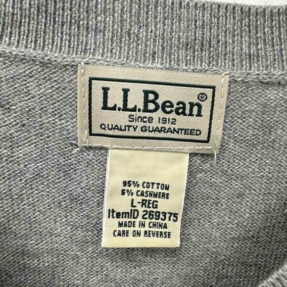 LL Bean Sweater Mens Large Cotton Cashmere Vest Gray Knit Classic V-Neck - Picture 2 of 5